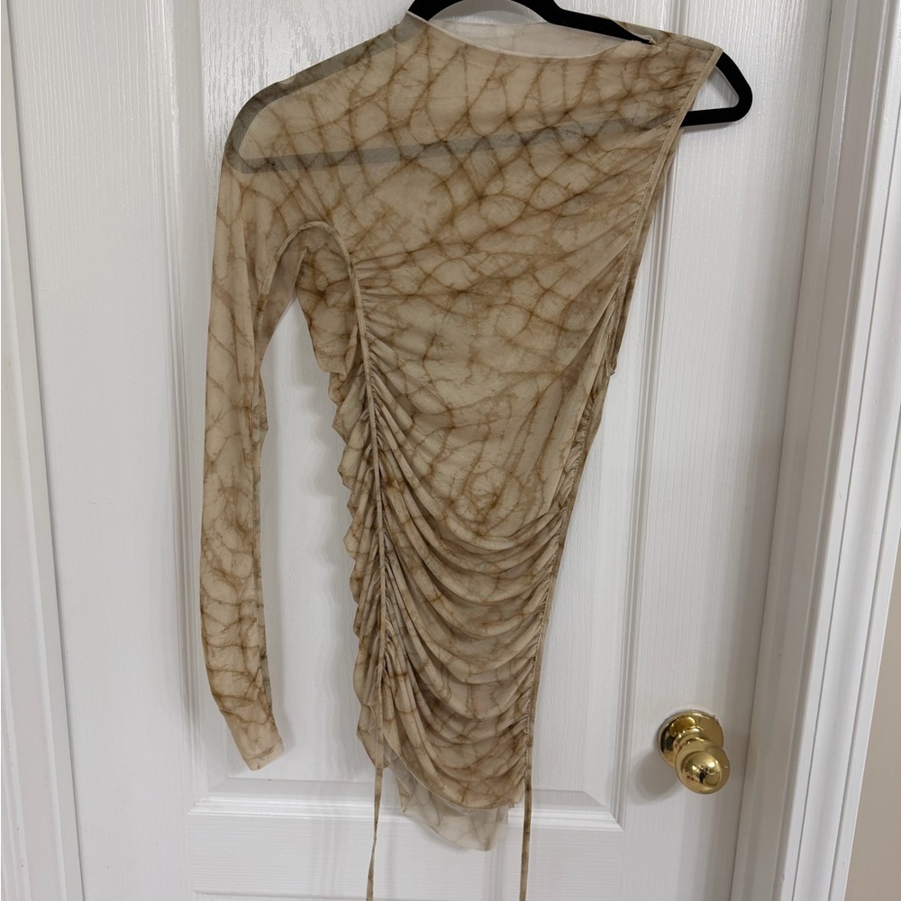Zara Beige and Brown Long Sleeve Top